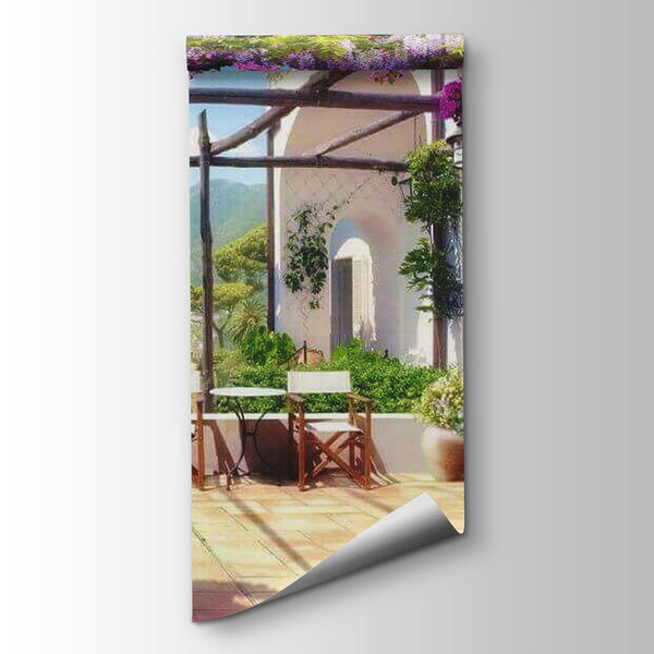 Patio with purple flowers and plants