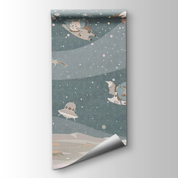 Cartoon space scene with planets and stars