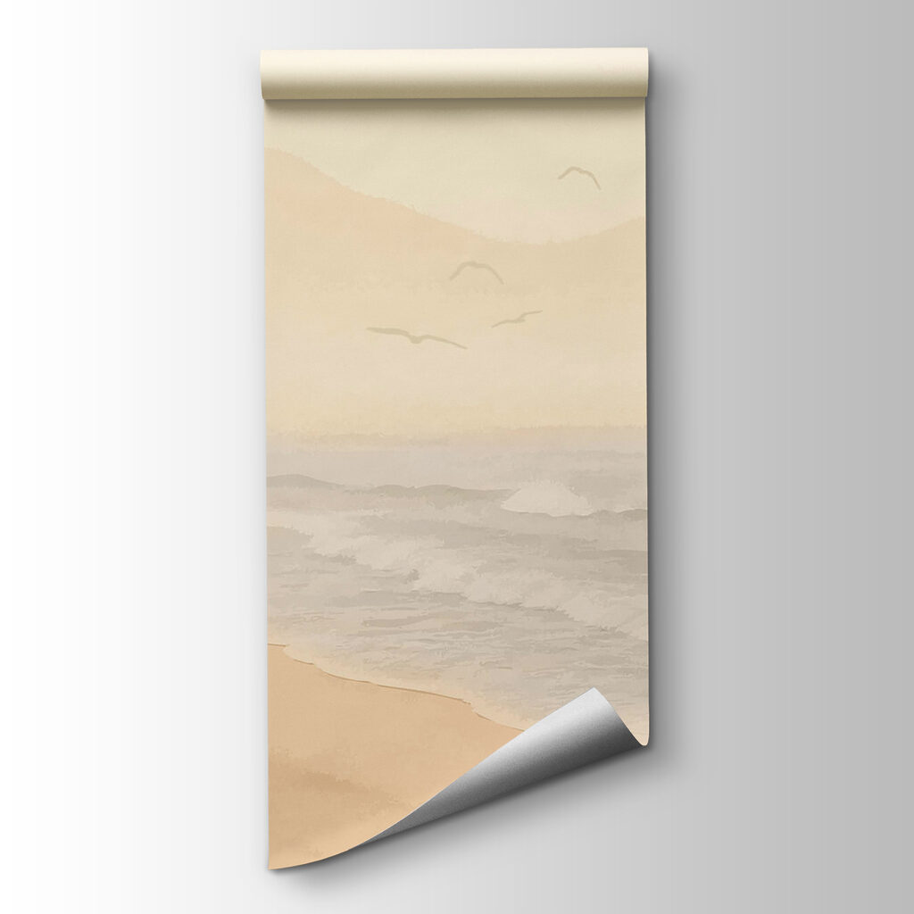 Beach with waves and birds Beach with waves and birds