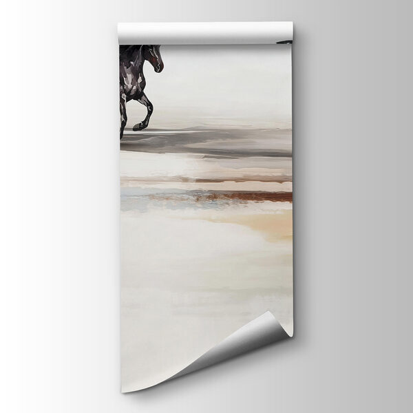 Painting of a horse running on a beach with birds flying Painting of a horse running on a beach with birds flying