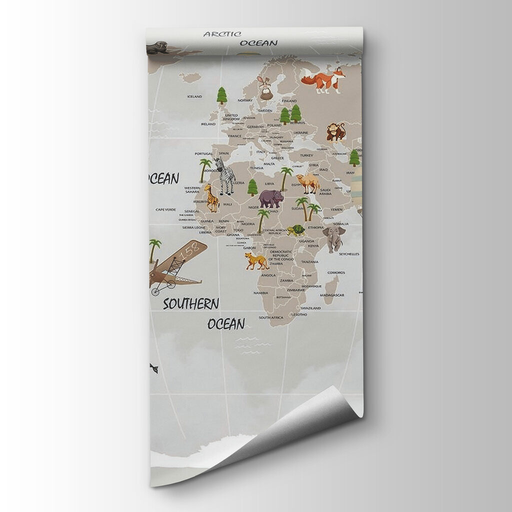 Map of the world with animals