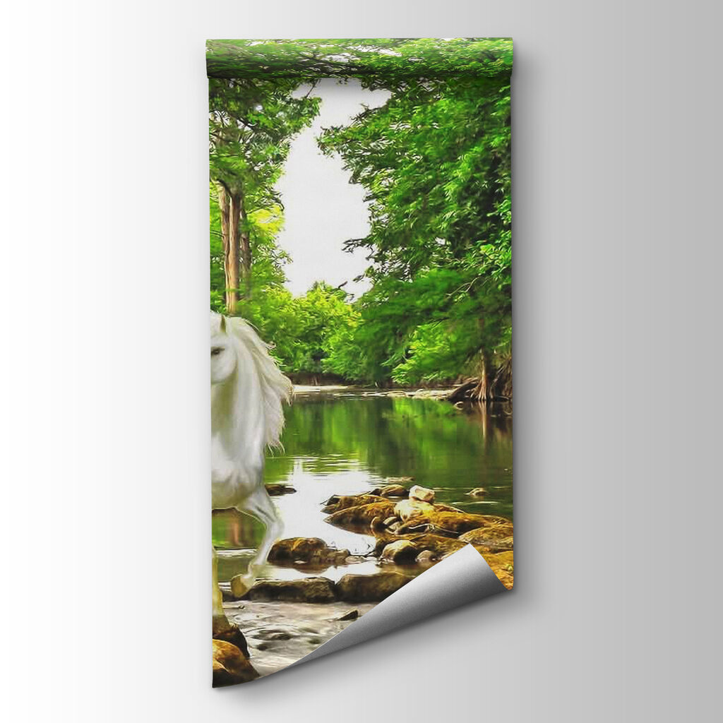 Group of white unicorns in a river