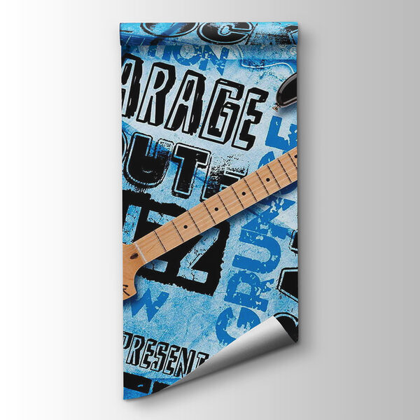 Guitar and record on a blue background