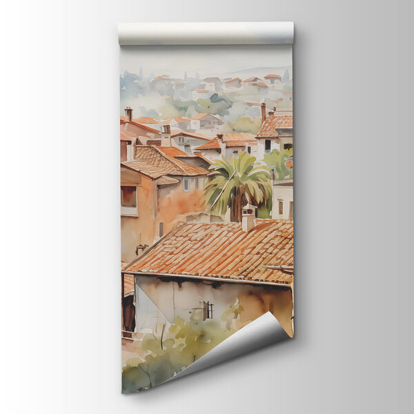 Watercolor of a town with many buildings and trees Watercolor of a town with many buildings and trees