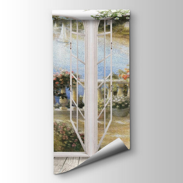 Wall mural of a garden with a view of a balcony