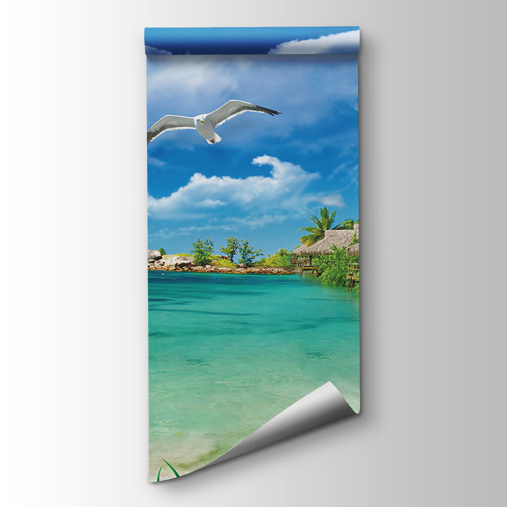 Beach with a hut and a couple of birds