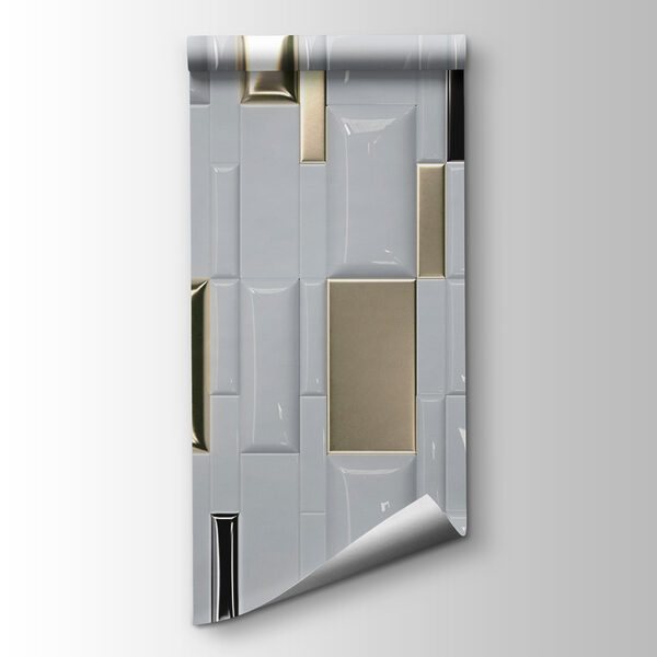 Shimmering tiles in a geometric array Shimmering tiles in a geometric array