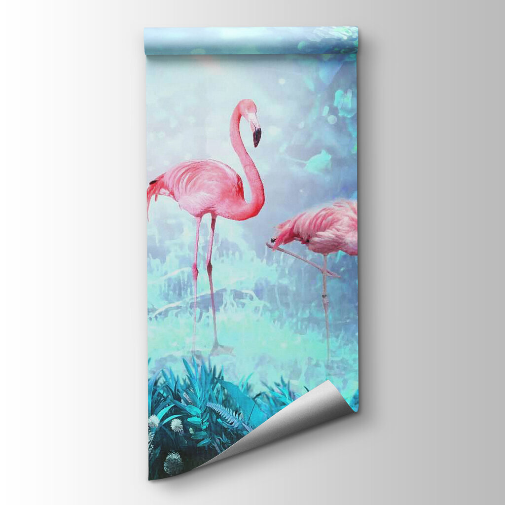 Group of pink flamingos in a forest Group of pink flamingos in a forest