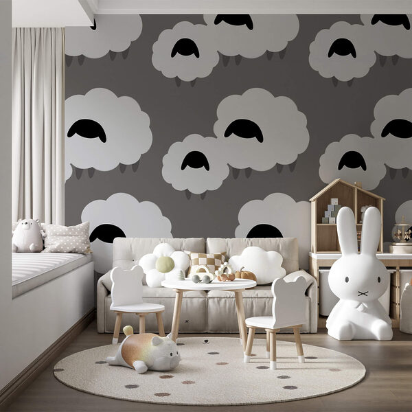 Wall murals Wall murals Group of white clouds with black sheep (SKU: t00402)