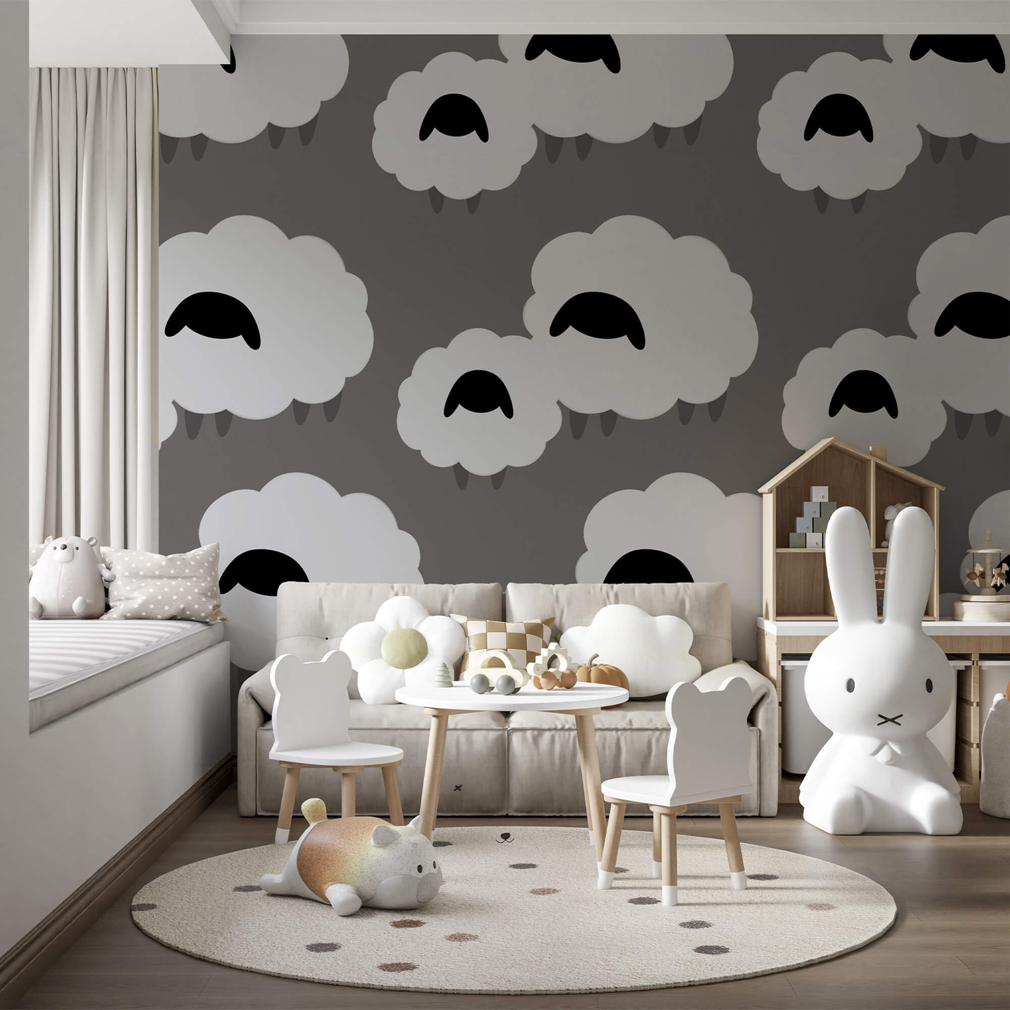 Group of white clouds with black sheep