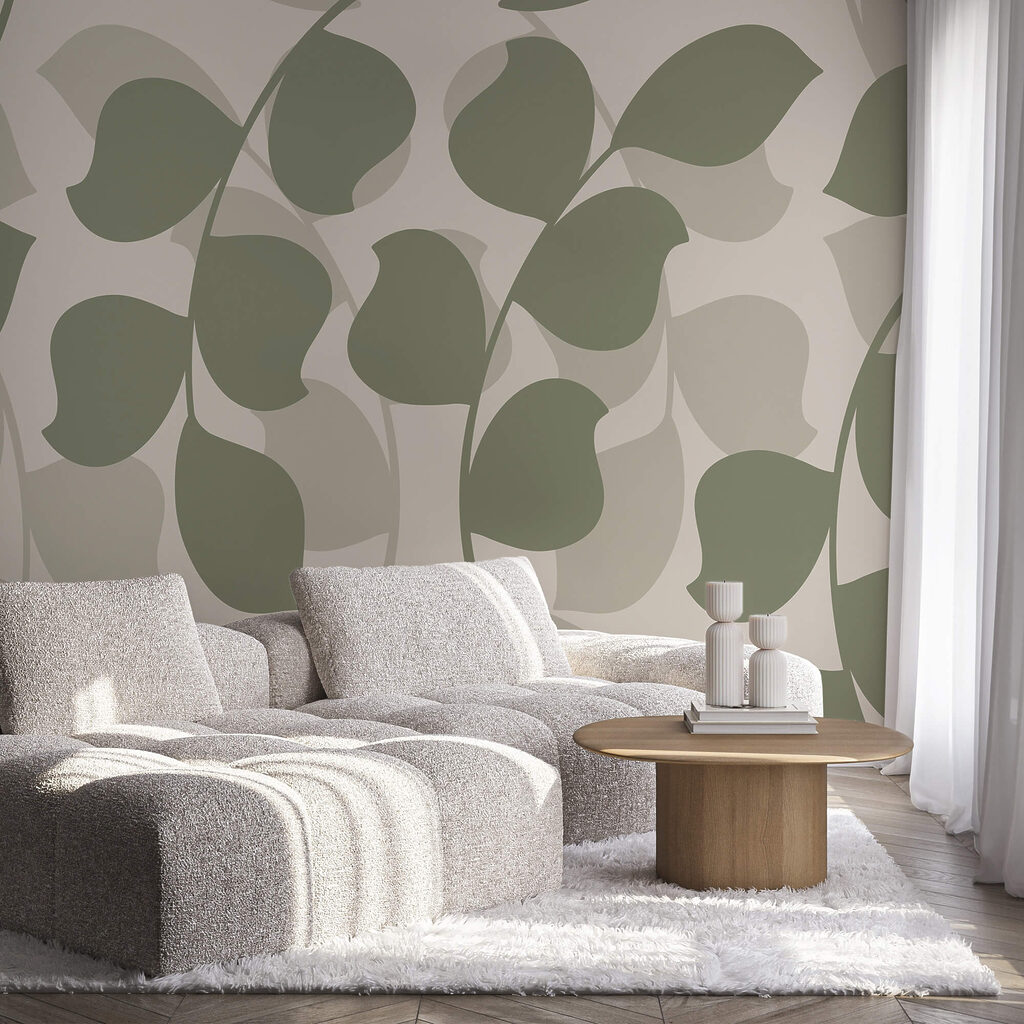 Pattern of leaves on a beige background