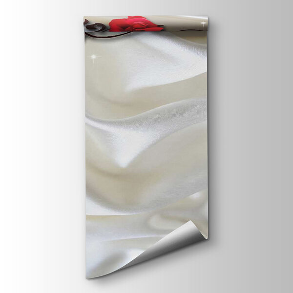 White satin with red roses and petals White satin with red roses and petals