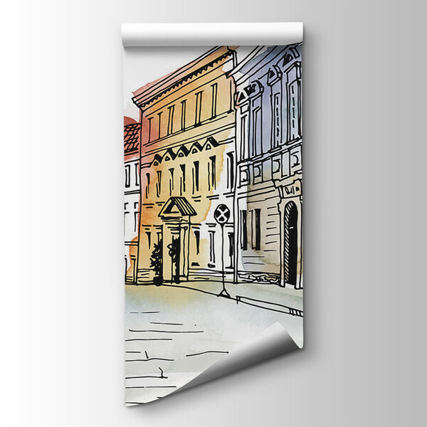 Drawing of a street with buildings