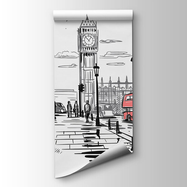 Red telephone booth and a red bus on a street Red telephone booth and a red bus on a street