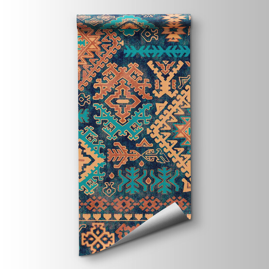 Blue and orange patterned fabric