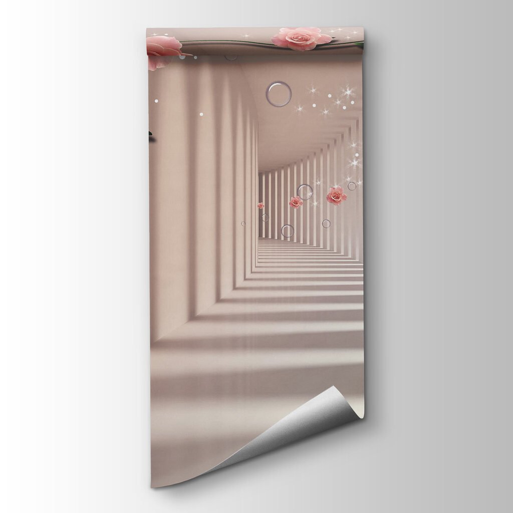 Wallpaper with pink roses and white stairs