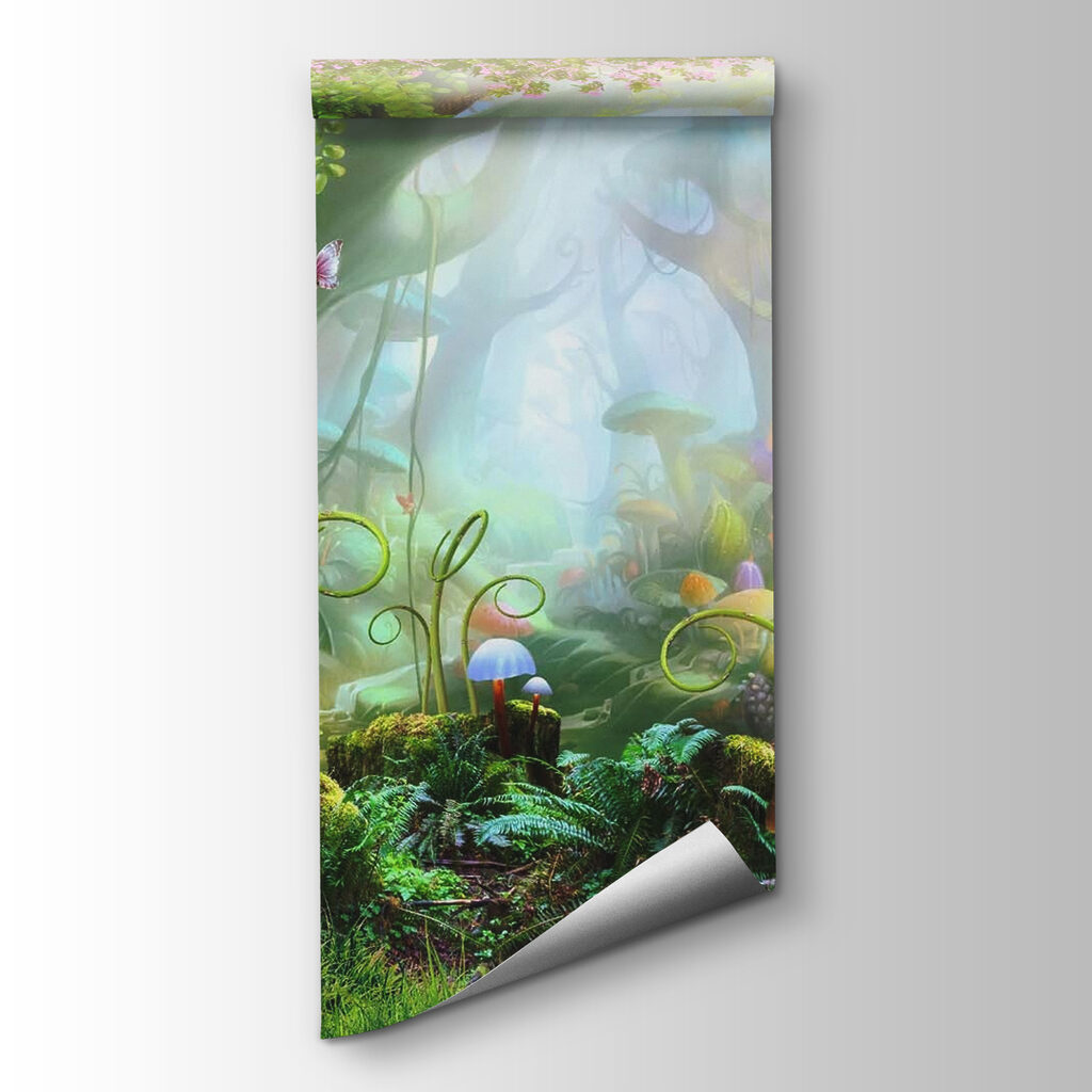 Fairy tale forest with a fairy house and mushrooms