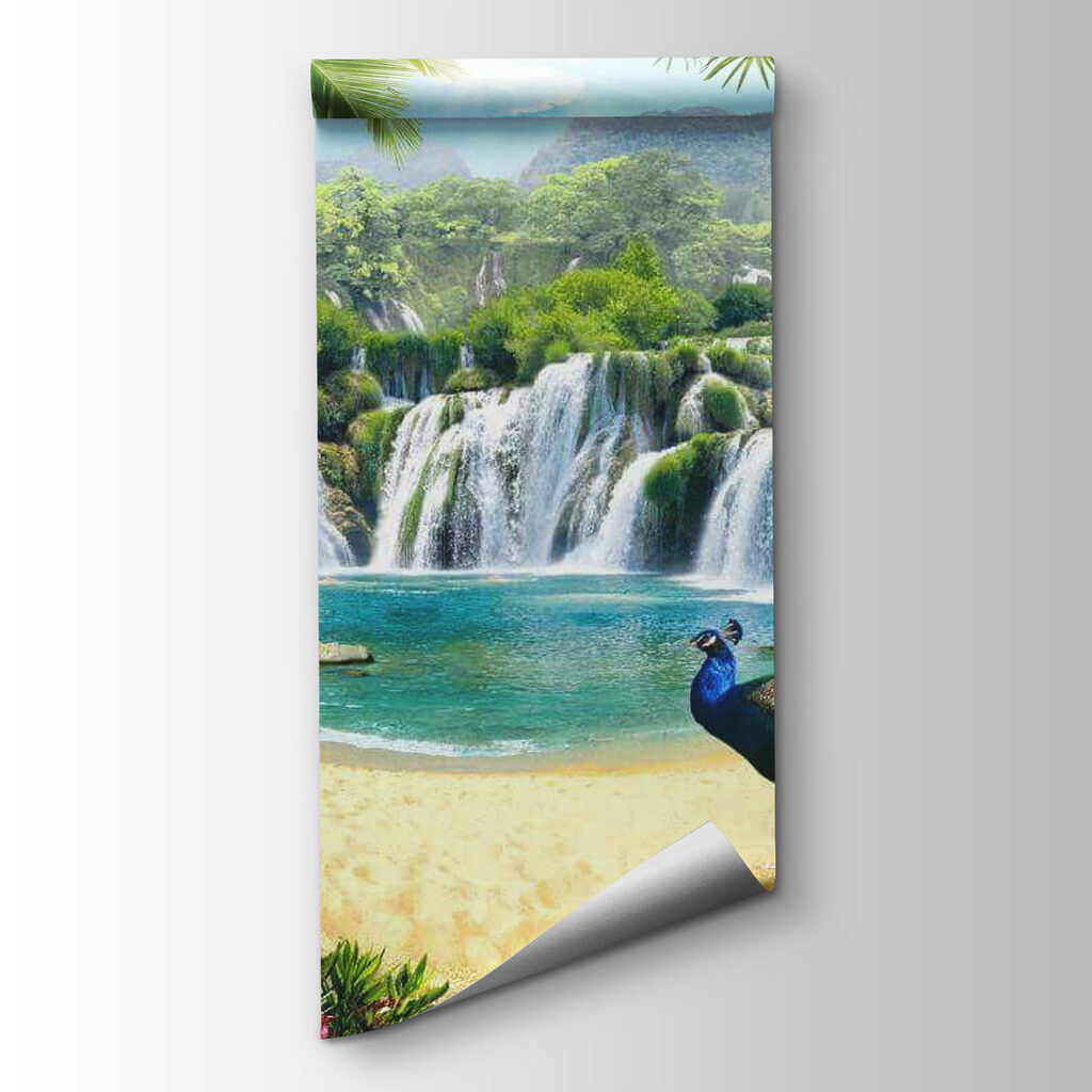 Waterfall and birds in a forest