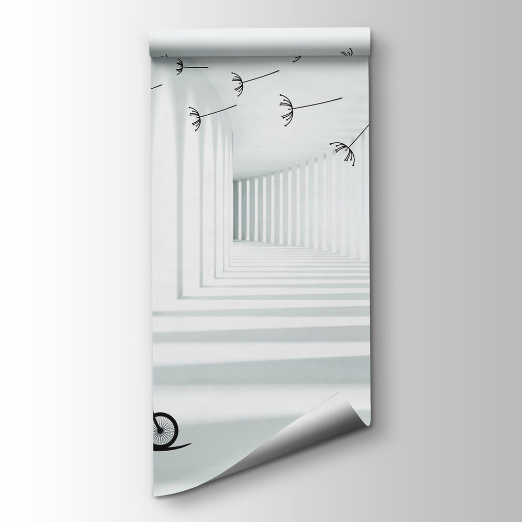 Girl riding a bike in a room with dandelions Girl riding a bike in a room with dandelions