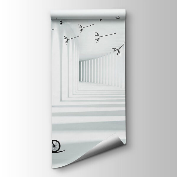 Girl riding a bike in a room with dandelions Girl riding a bike in a room with dandelions