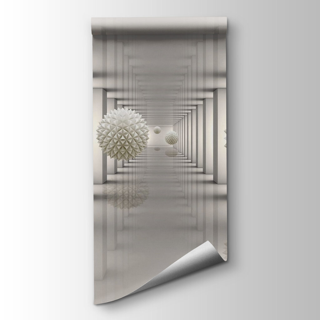 White room with white columns and white balls White room with white columns and white balls