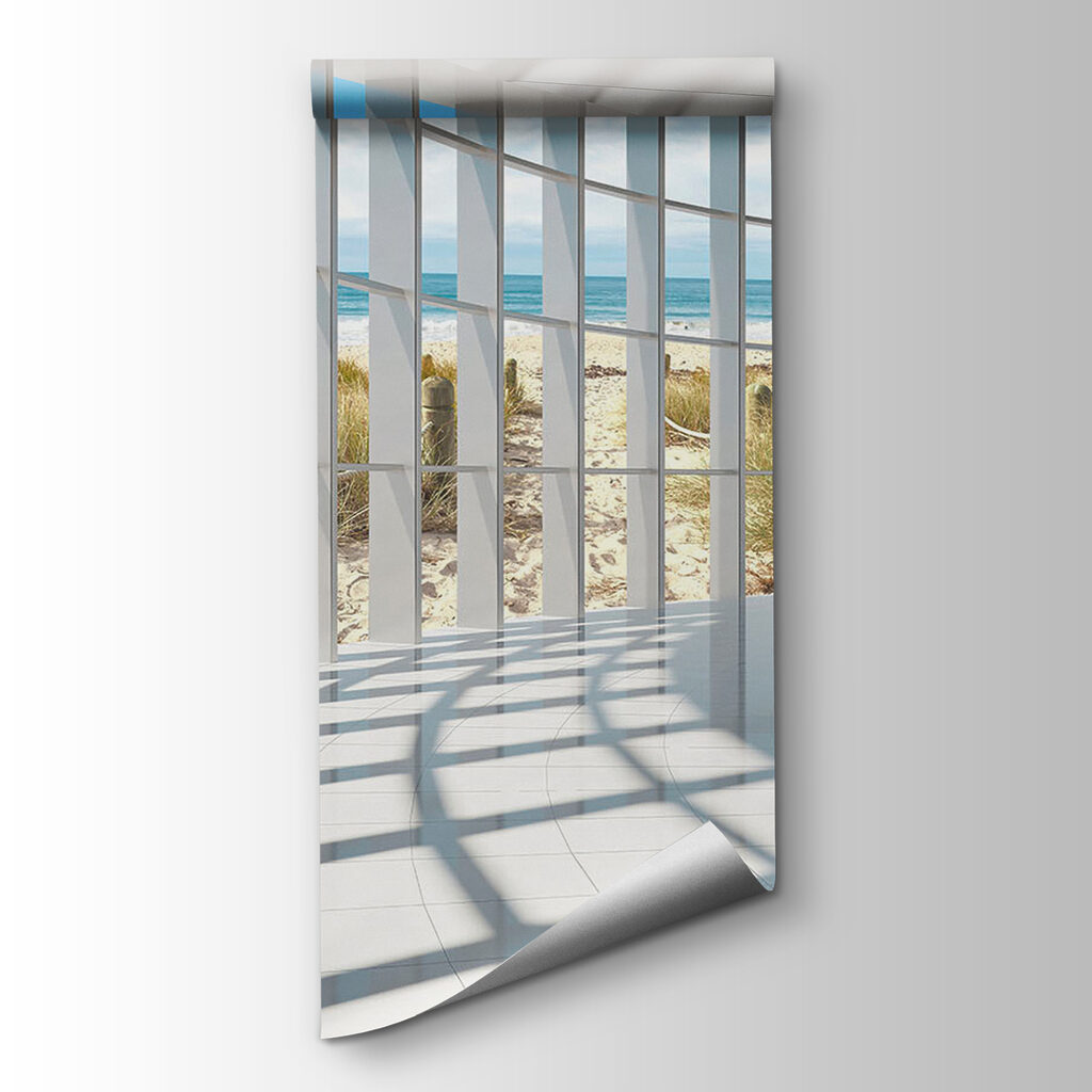 Large room with windows and a beach view Large room with windows and a beach view