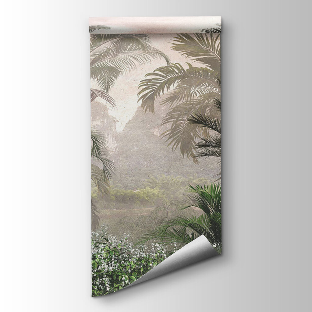 Group of palm trees and bushes