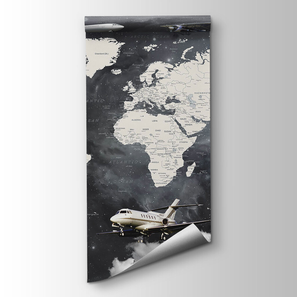 Map of the world with airplanes and hot air balloons Map of the world with airplanes and hot air balloons