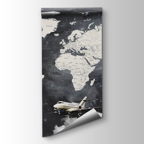 Map of the world with airplanes and hot air balloons Map of the world with airplanes and hot air balloons