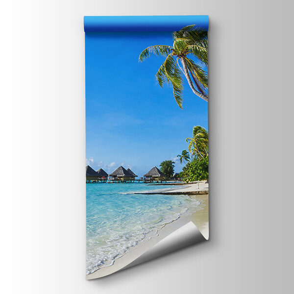 Beach with palm trees and huts