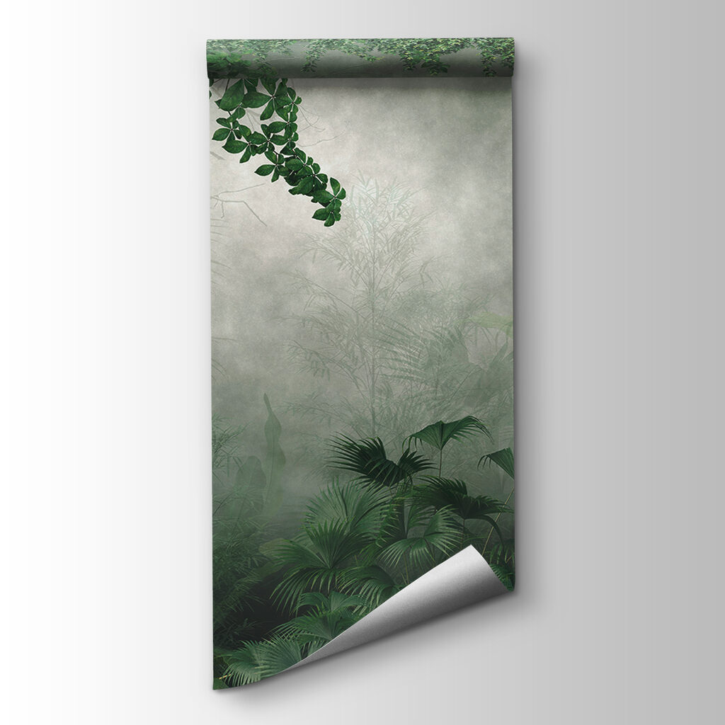 Foggy forest with plants and trees Foggy forest with plants and trees