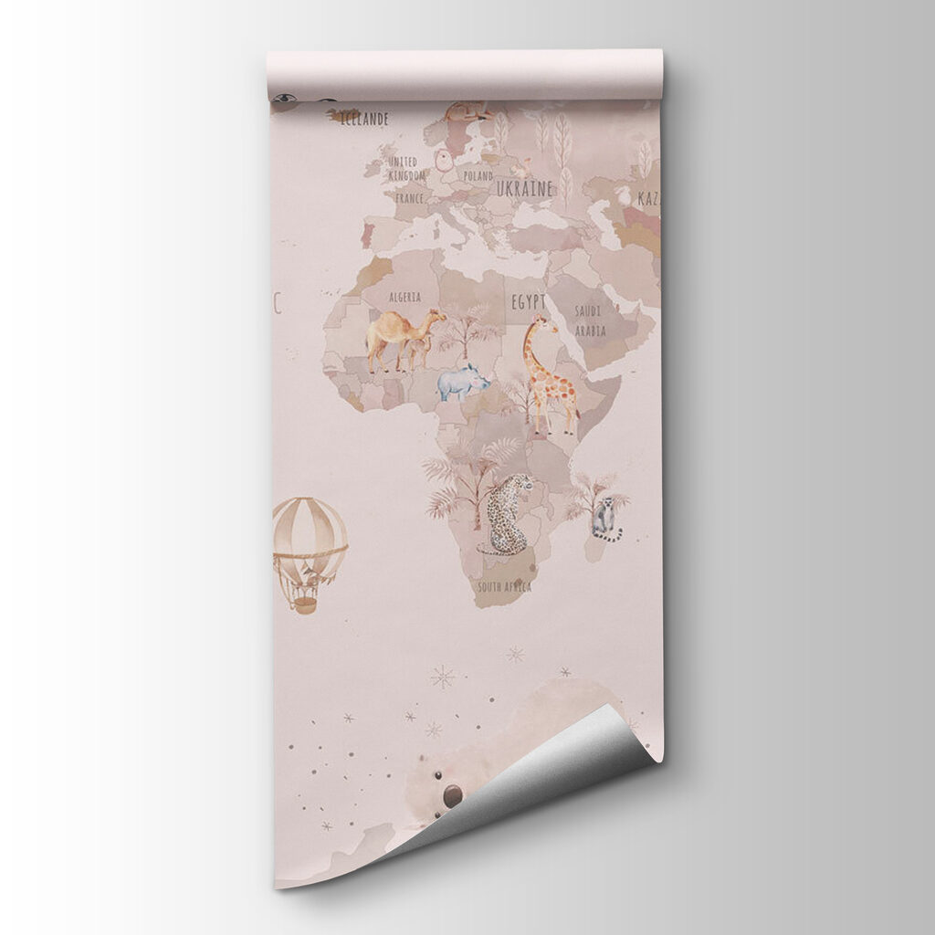 Map of the world with animals and birds