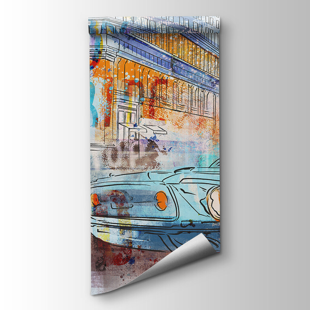 Drawing of a car on a street corner Drawing of a car on a street corner