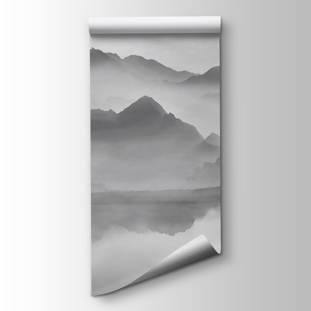 Mountain range with fog and water