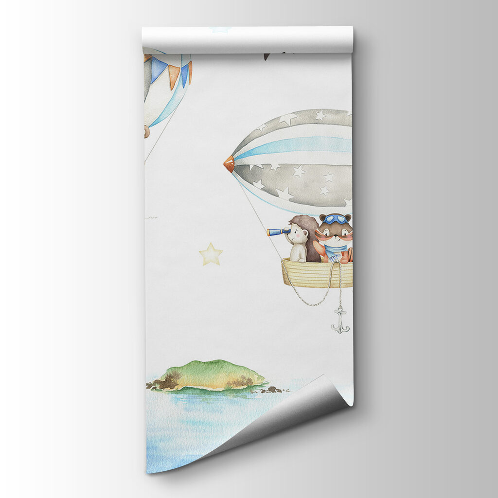 Group of animals in hot air balloons