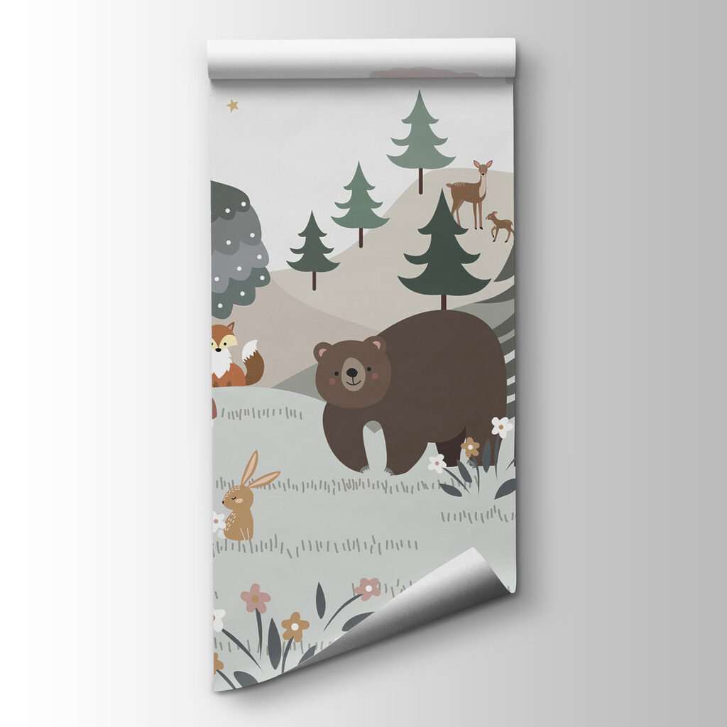 Cartoon of a bear and rabbit in a forest Cartoon of a bear and rabbit in a forest