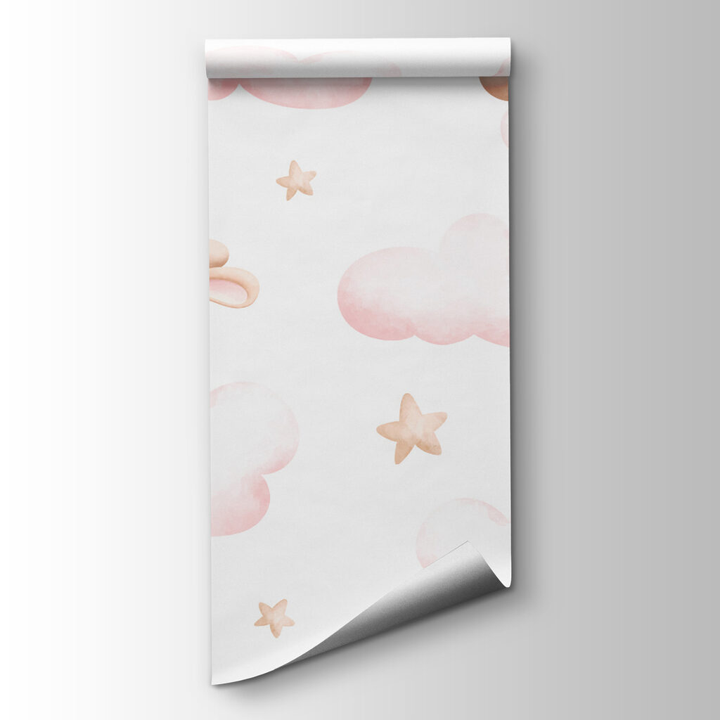 Group of pink clouds and a bunny holding balloons Group of pink clouds and a bunny holding balloons