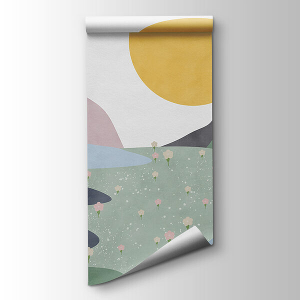 A landscape with mountains and flowers A landscape with mountains and flowers