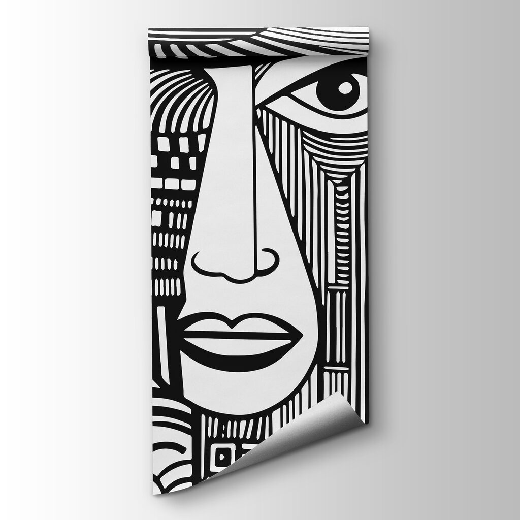 A black and white drawing of a face A black and white drawing of a face