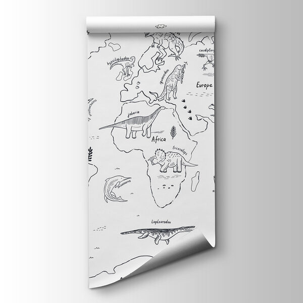 A map of the world with dinosaurs