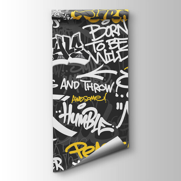 A black and yellow graffiti A black and yellow graffiti