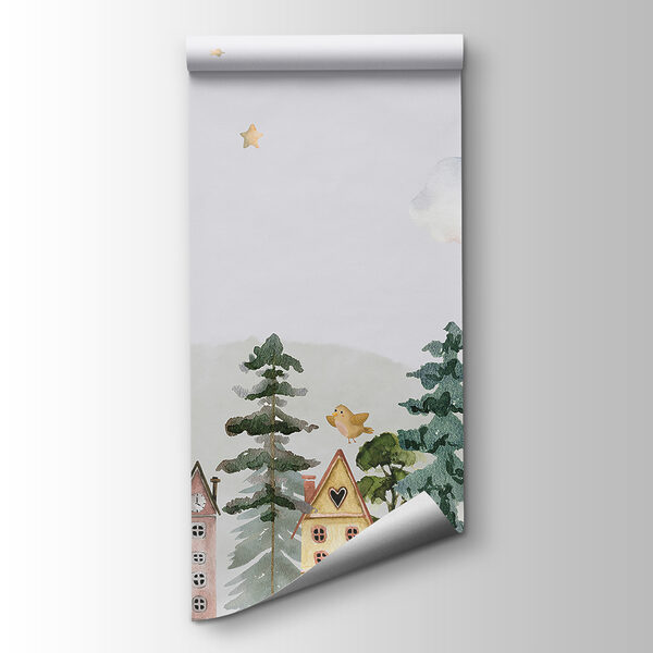 A watercolor painting of houses and trees A watercolor painting of houses and trees