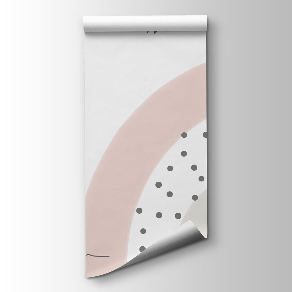 A white background with pink and grey circles and dots