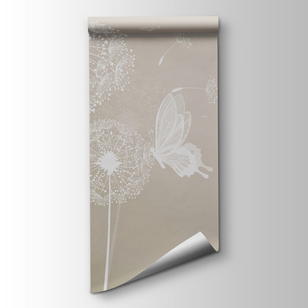 A white dandelions with butterflies flying A white dandelions with butterflies flying