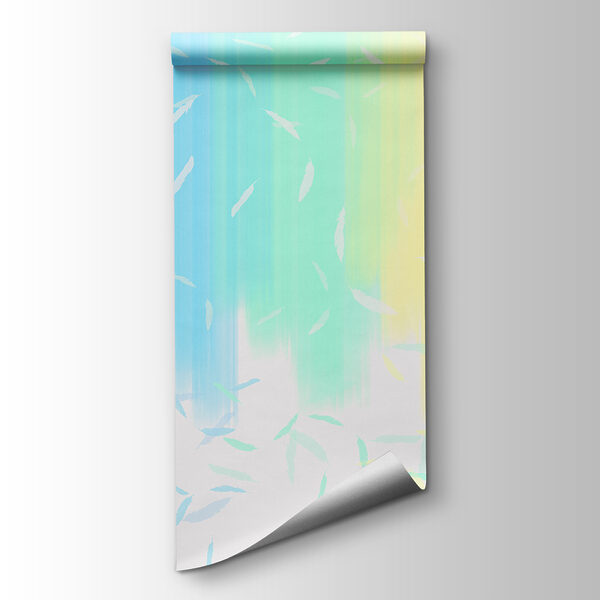 A rainbow colored background with white feathers falling A rainbow colored background with white feathers falling