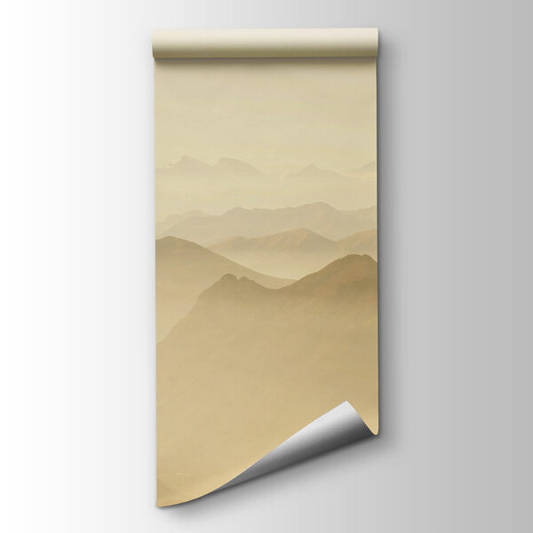 A mountain range with fog
