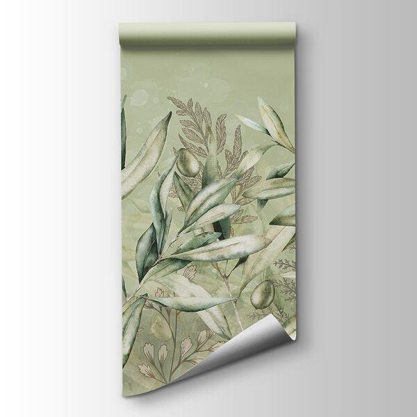 A painting of olives and leaves