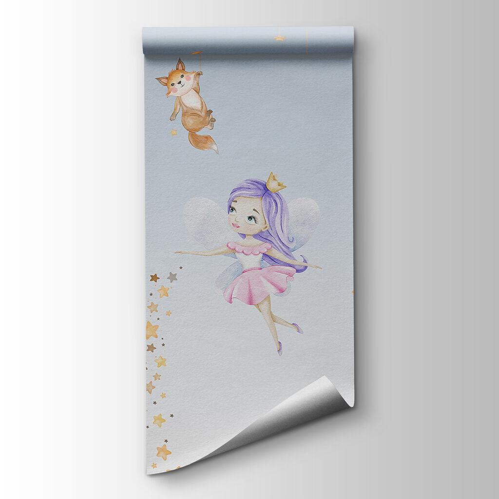 A wall mural of fairies and animals A wall mural of fairies and animals