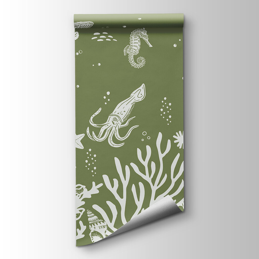 A sea life drawing on a green background