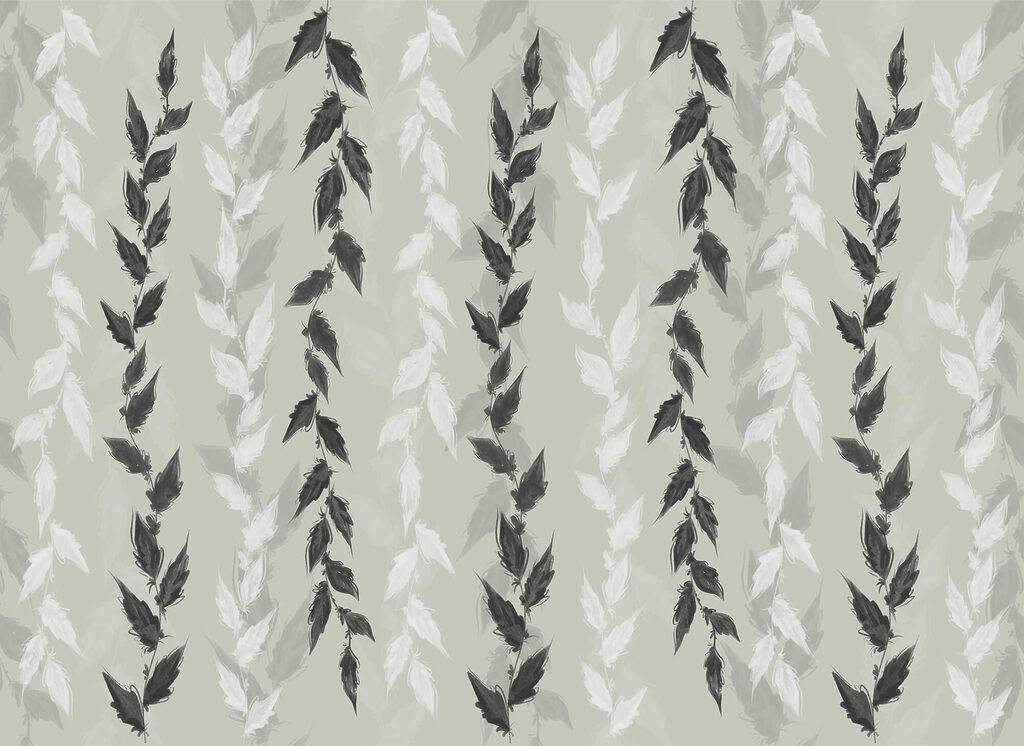 Black and white leaves on a gray background